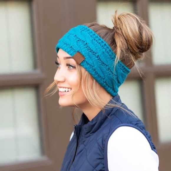 Accessories - Cable Knit Teal Blue Headband Ear Warmers